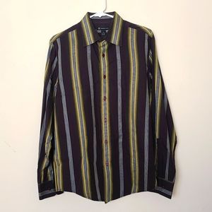I.N.C INTERNATIONAL CONCEPTS Green/Brown Striped 100% Cotton Button Down Shirt M